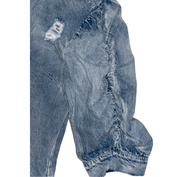 Nash Grey distressed denim shirt dress midi length with pockets size small EUC - Picture 3 of 5